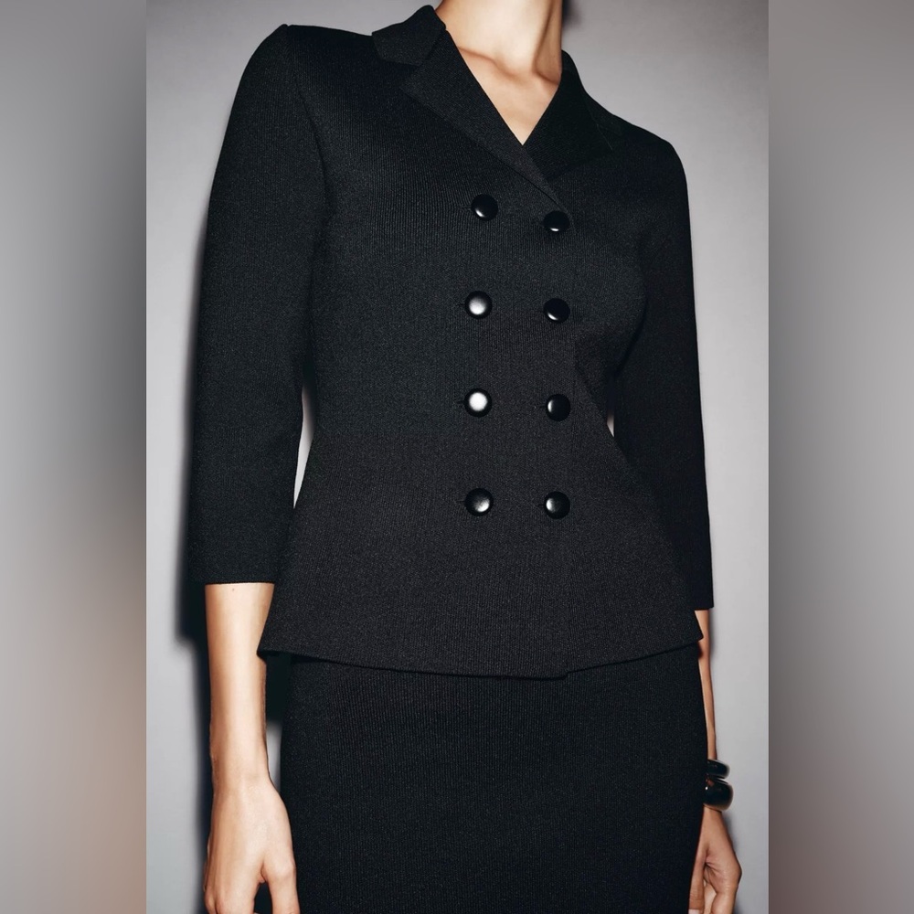 Zara Black Double-Breasted Pea Coat